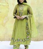 Trendy faux georgette embroidery and sequence work olive green readymade salwar suit