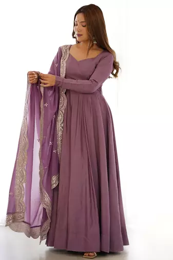 Premium chanderi silk emroidery sequence   work lavender readymade salwar suit