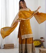 Heavy chinon silk embroidery and sequence work yellow readymade salwar suit