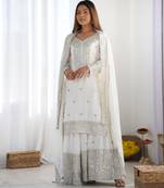 Heavy chinon silk embroidery and sequence work white readymade salwar suit