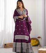 Heavy chinon silk embroidery and sequence work purple  readymade salwar suit