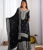 Heavy chinon silk embroidery and sequence work black  readymade salwar suit