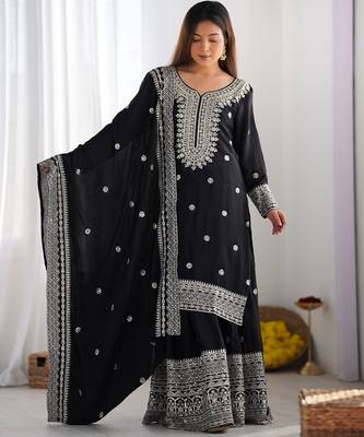 Heavy chinon silk embroidery and sequence work black  readymade salwar suit 2