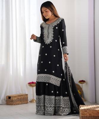 Heavy chinon silk embroidery and sequence work black  readymade salwar suit 3