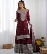 Heavy chinon silk embroidery and sequence work maroon  readymade salwar suit