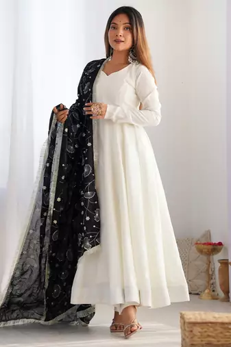 Trendy vichitra soft silk embroidery white salwar suit