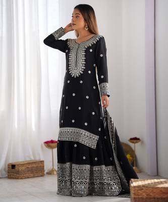 Heavy chinon silk embroidery and sequence work black  readymade salwar suit 4
