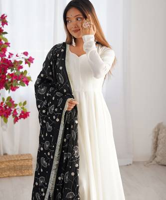 Trendy vichitra soft silk embroidery white salwar suit 3