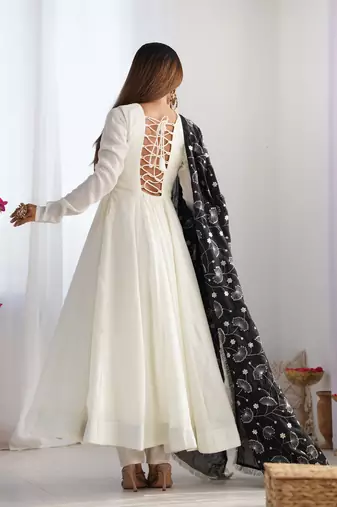 Trendy vichitra soft silk embroidery white salwar suit