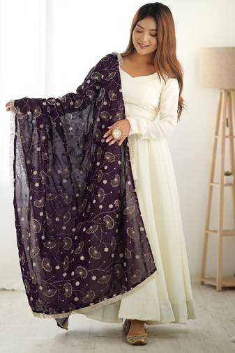 Trendy vichitra soft silk embroidery white salwar suit