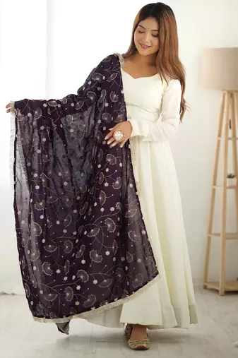 Trendy vichitra soft silk embroidery white salwar suit