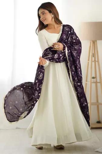 Trendy vichitra soft silk embroidery white salwar suit