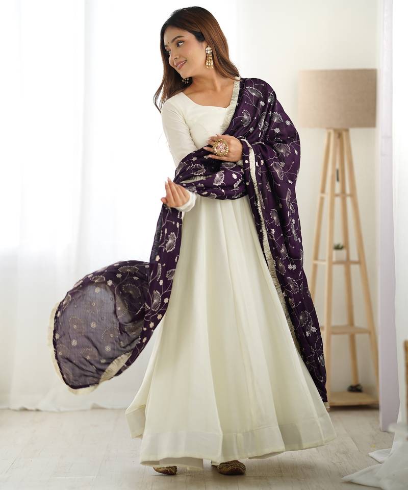 Trendy vichitra soft silk embroidery white salwar suit