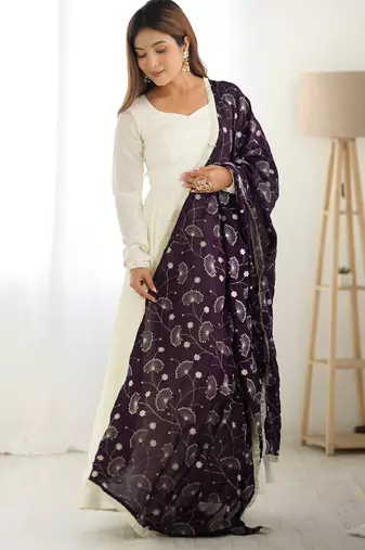 Trendy vichitra soft silk embroidery white salwar suit