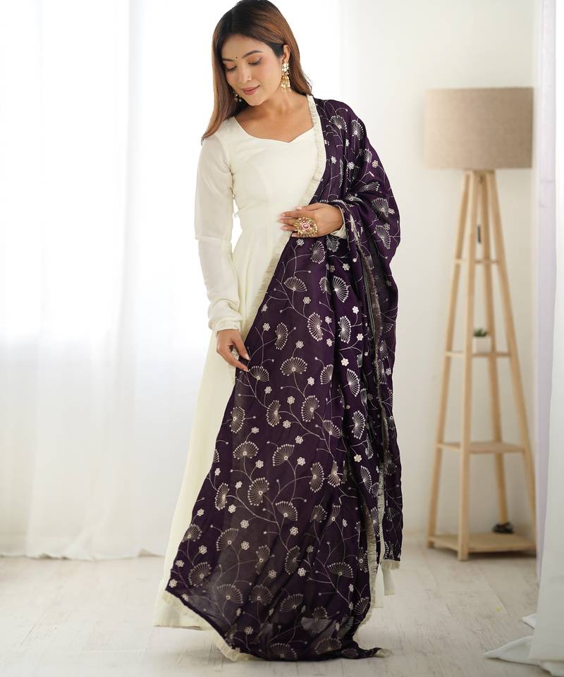 Trendy vichitra soft silk embroidery white salwar suit