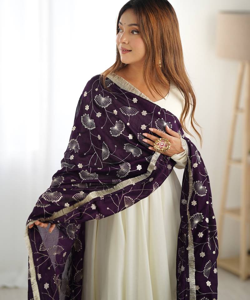 Trendy vichitra soft silk embroidery white salwar suit