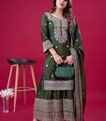Heavy chinon silk embroidery and sequence work green  readymade salwar suit