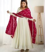 Trendy vichitra soft silk embroidery white salwar suit
