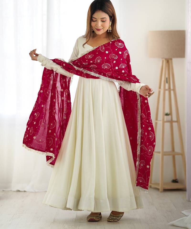 Trendy vichitra soft silk embroidery white salwar suit