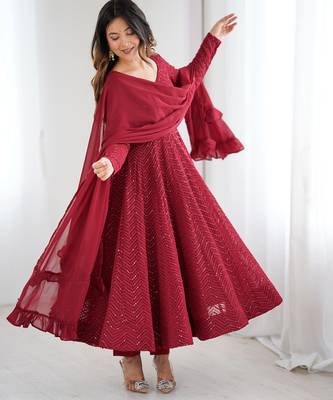 Designer georgette embroidery and lakhnowi sequence maroon readymade salwar suit 2