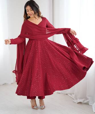 Designer georgette embroidery and lakhnowi sequence maroon readymade salwar suit 4