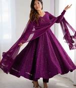 Designer georgette embroidery and lakhnowi sequence wine readymade salwar suit