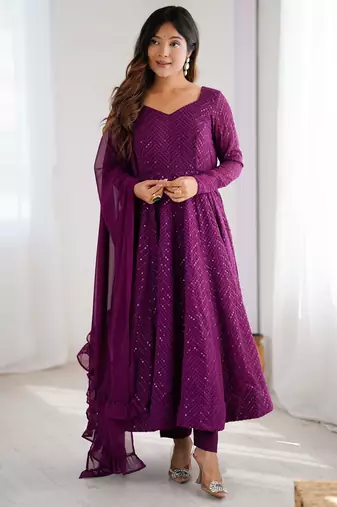 Designer georgette embroidery and lakhnowi sequence wine readymade salwar suit