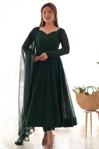 Timeless havy lukhnowi georgette green readymade salwar suit