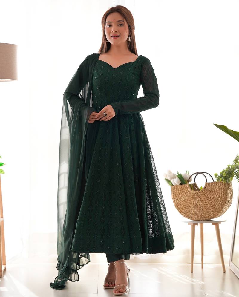 Timeless havy lukhnowi georgette green readymade salwar suit