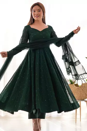 Timeless havy lukhnowi georgette green readymade salwar suit