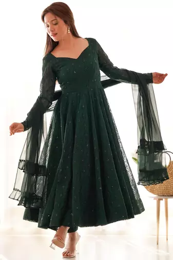 Timeless havy lukhnowi georgette green readymade salwar suit