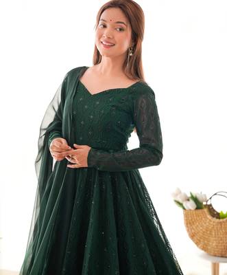 Timeless havy lukhnowi georgette green readymade salwar suit 4