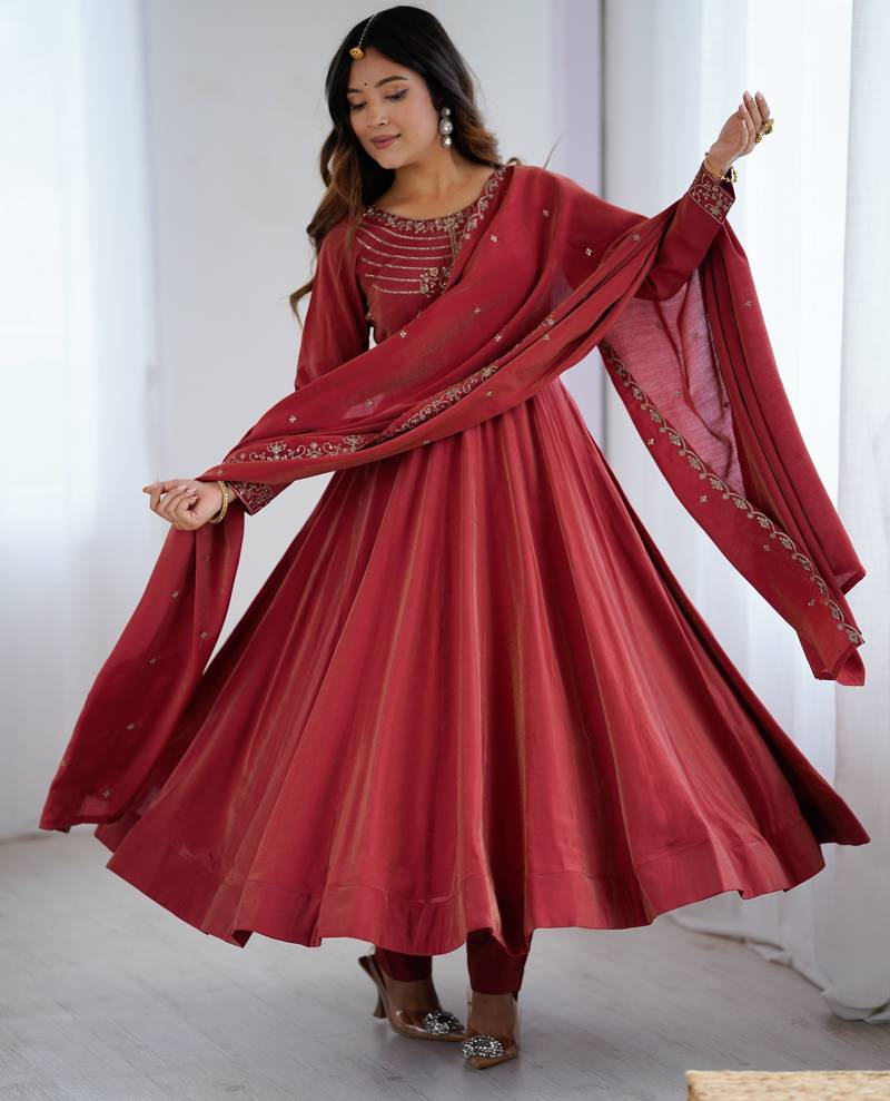 Premium chanderi silk embroidery and hand work maroon readymade salwar suit