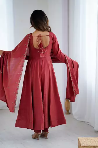 Premium chanderi silk embroidery and hand work maroon readymade salwar suit