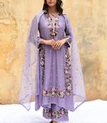 Trendy faux georgette embroidery and sequence work lavender readymade salwar suit