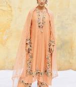 Trendy faux georgette embroidery and sequence work peach readymade salwar suit
