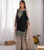 Heavy fuax  georgette embroidery and sequence work black readymade salwar suit