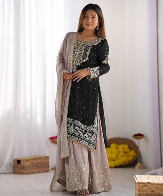 Heavy fuax  georgette embroidery and sequence work black readymade salwar suit 3