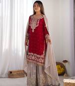 Heavy fuax  georgette embroidery and sequence work red readymade salwar suit