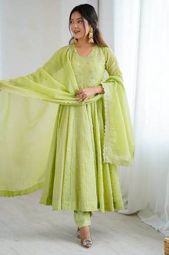 Trendy  silk embroidery and sequence work lemon readymade salwar suit