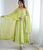 Trendy  silk embroidery and sequence work lemon readymade salwar suit