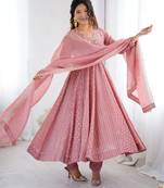 Trendy  silk embroidery and sequence work peach readymade salwar suit