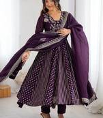 Trendy  silk embroidery and sequence work purple readymade salwar suit
