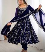 Desinger faux  georgette embroidery and sequence work navy blue readymade salwar suit