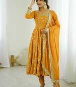 Desinger faux  georgette embroidery and sequence work yellow readymade salwar suit