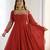 Heavy faux georgette embroidery work red readymade gown
