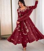 Heavy silk embroidery work maroon readymade gown