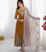 Trendy heavy georgette embroidery work mustard readymade gown