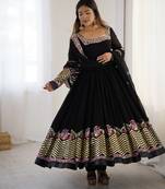 Heavy faux georgette embroidery work black readymade gown