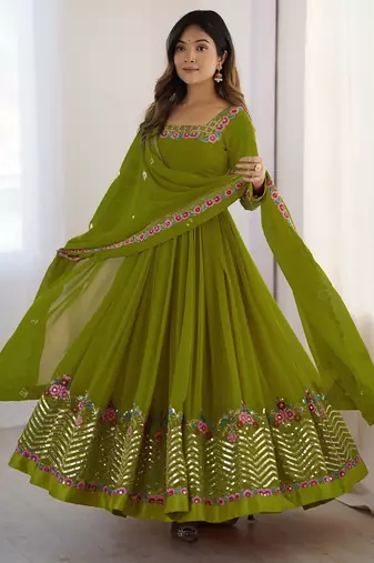 Heavy faux georgette embroidery work lemon readymade gown